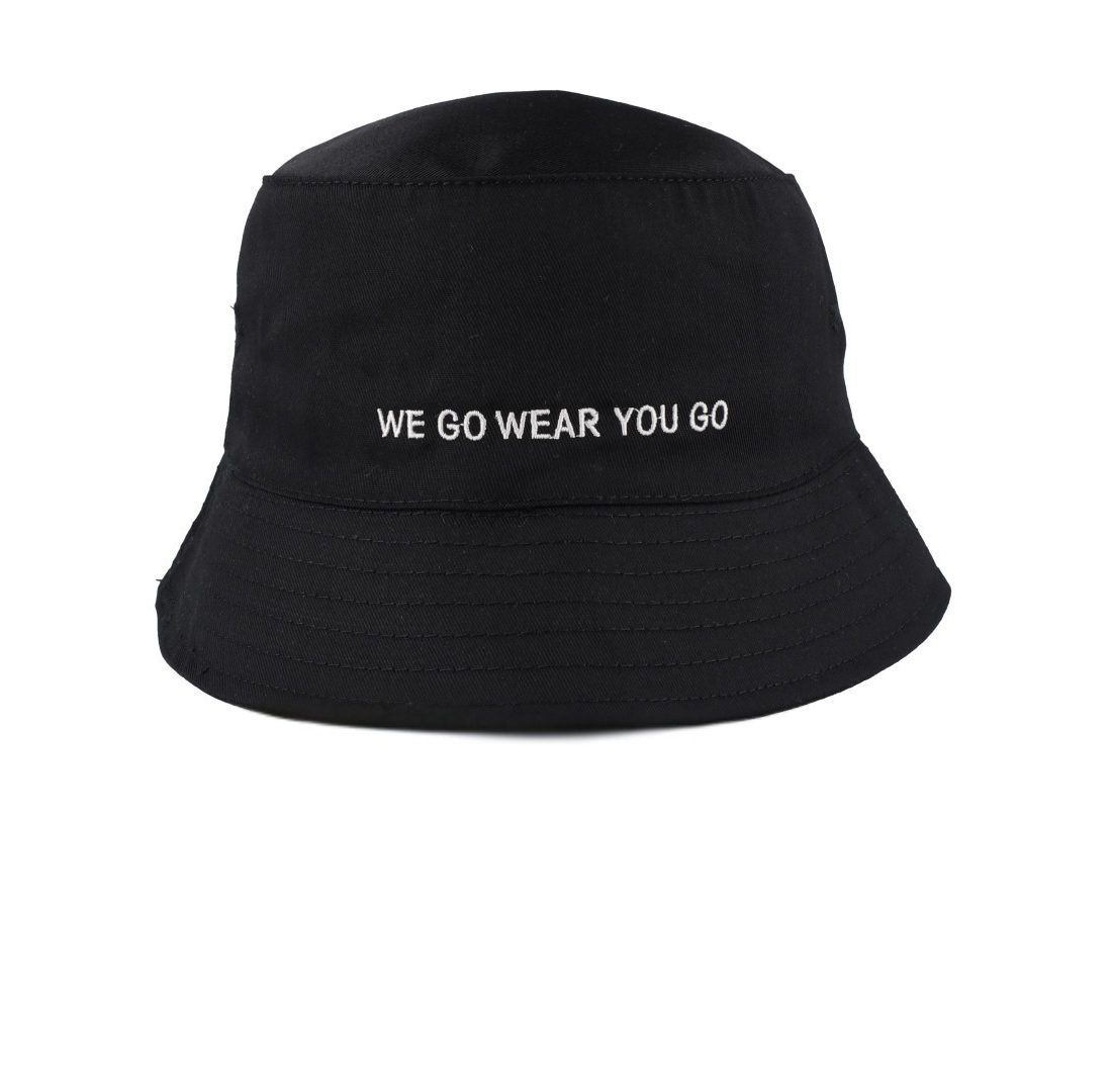 white on black bucket hat