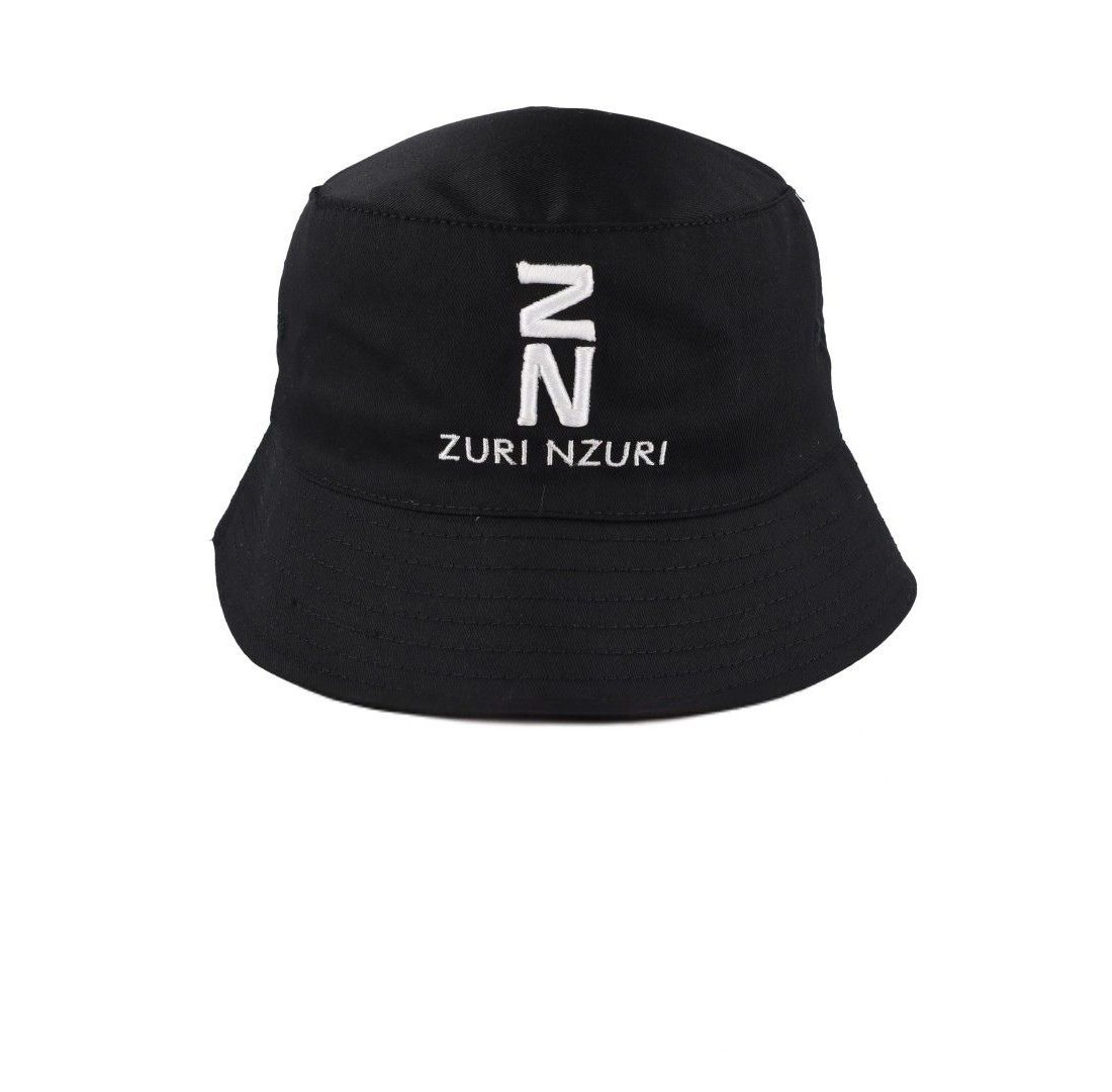 Black bucket hat with white Zuri Nzuri print
