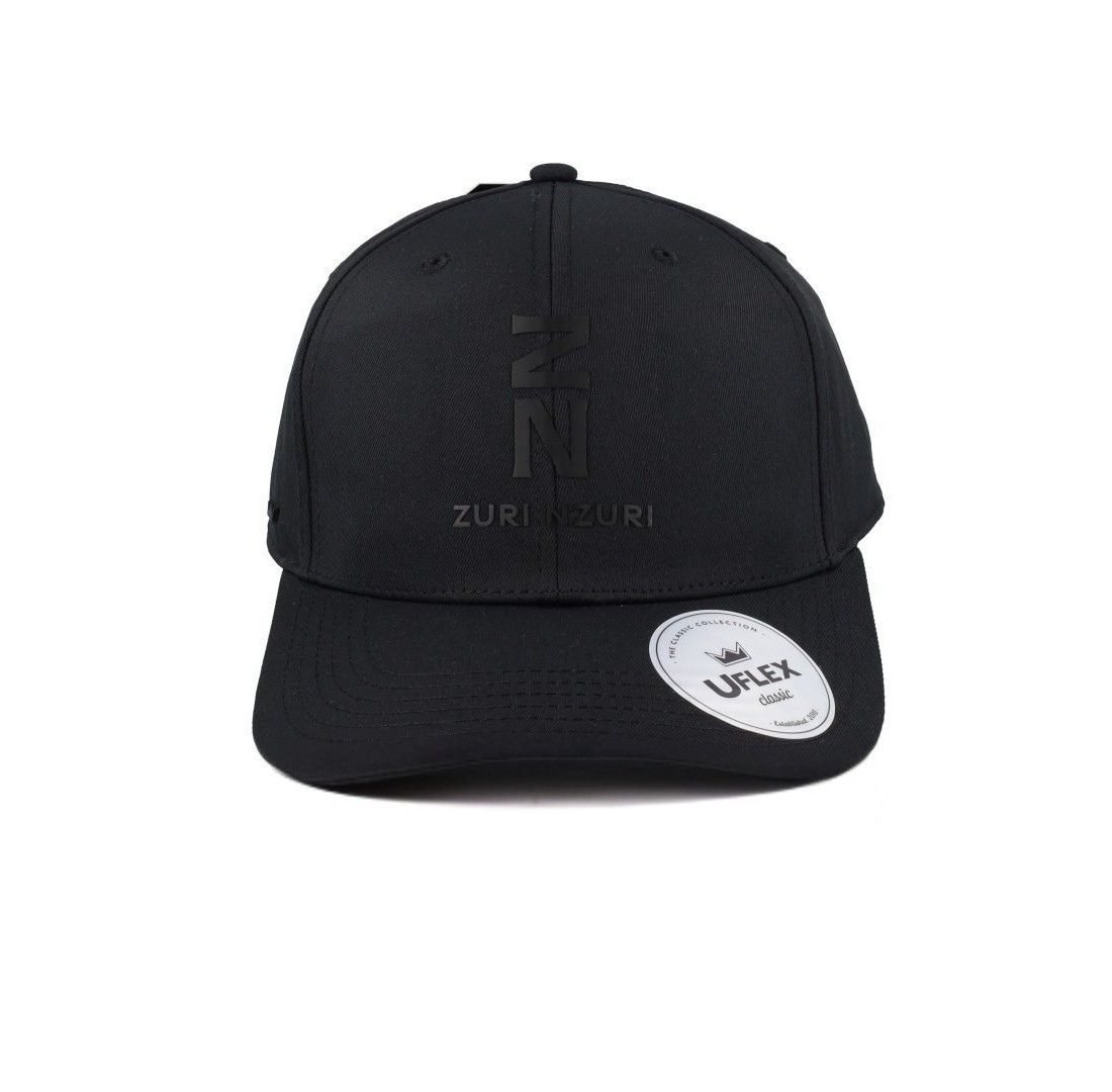 Black baseball cap with black PU Zuri print