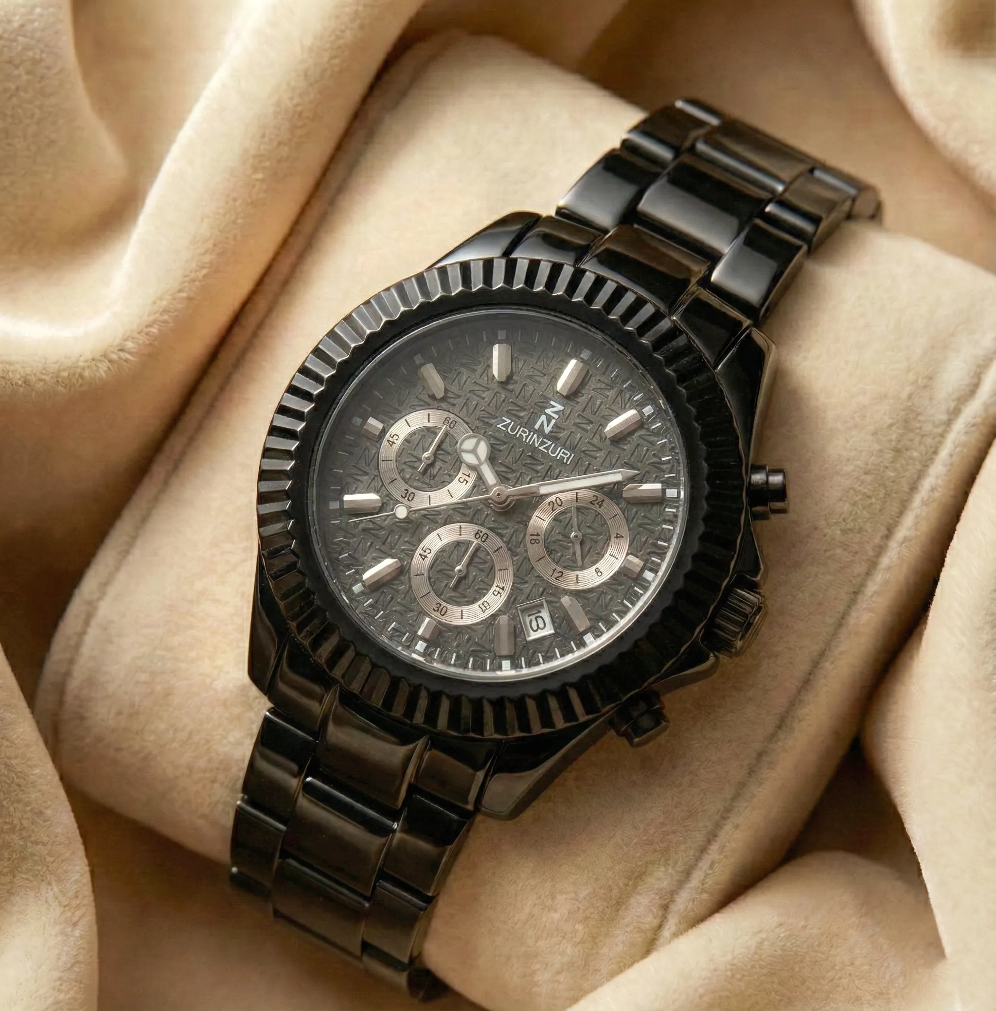 Duafe Gunmetal Plated Stainless Steel Watch With Interchangeable Bezels_result Duafe Gunmetal Black Boyfriend Watch - Image 1