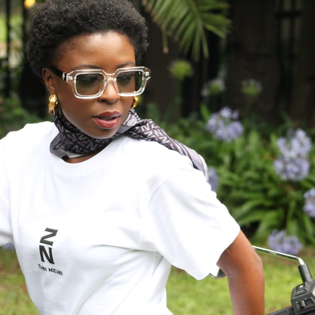 White cotton t-shirt with ZN logo print by Zuri Nzuri