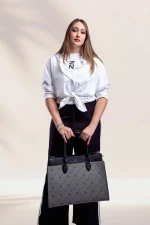 Aban Grey & Charcoal Zuri Print Laptop Bag