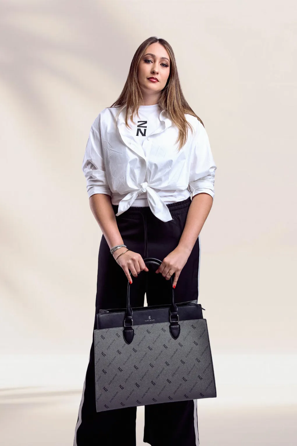 Untitled design - 2026-05-01T111709.809_result Aban Grey & Charcoal Zuri Print Laptop Bag - Image 1