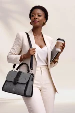 Aban Grey & Charcoal Zuri Print Business Bag
