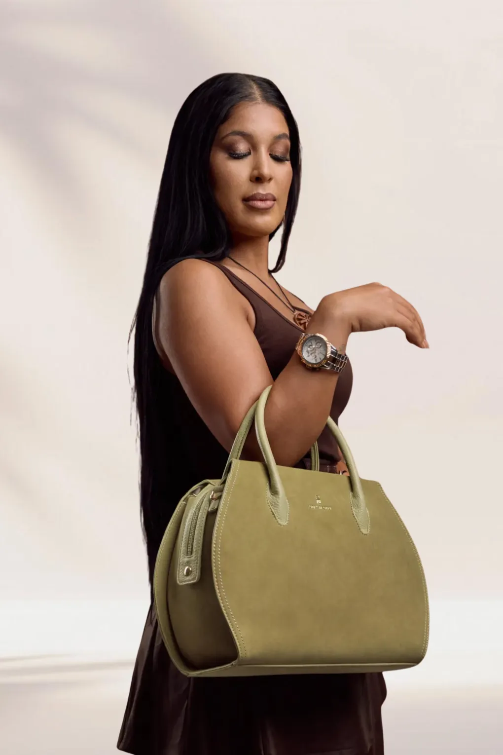 Untitled design (95)_result Abe Dua Matcha Suede Bowler Bag - Image 1