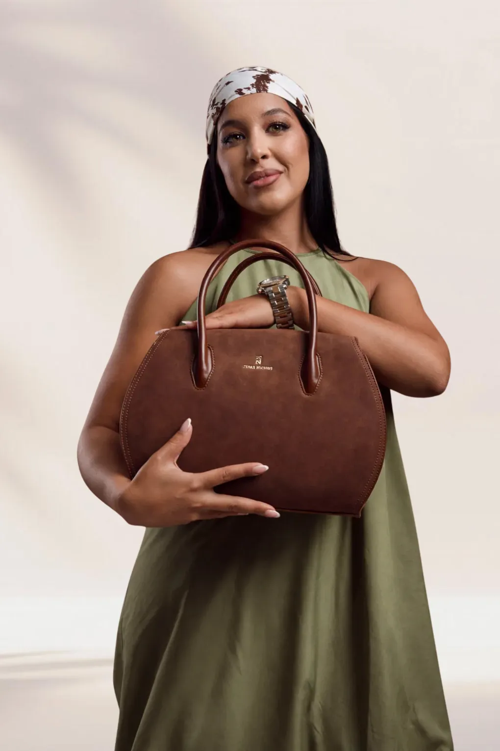 Untitled design (96)_result Abe Dua Mocha Suede Bowler Bag - Image 1