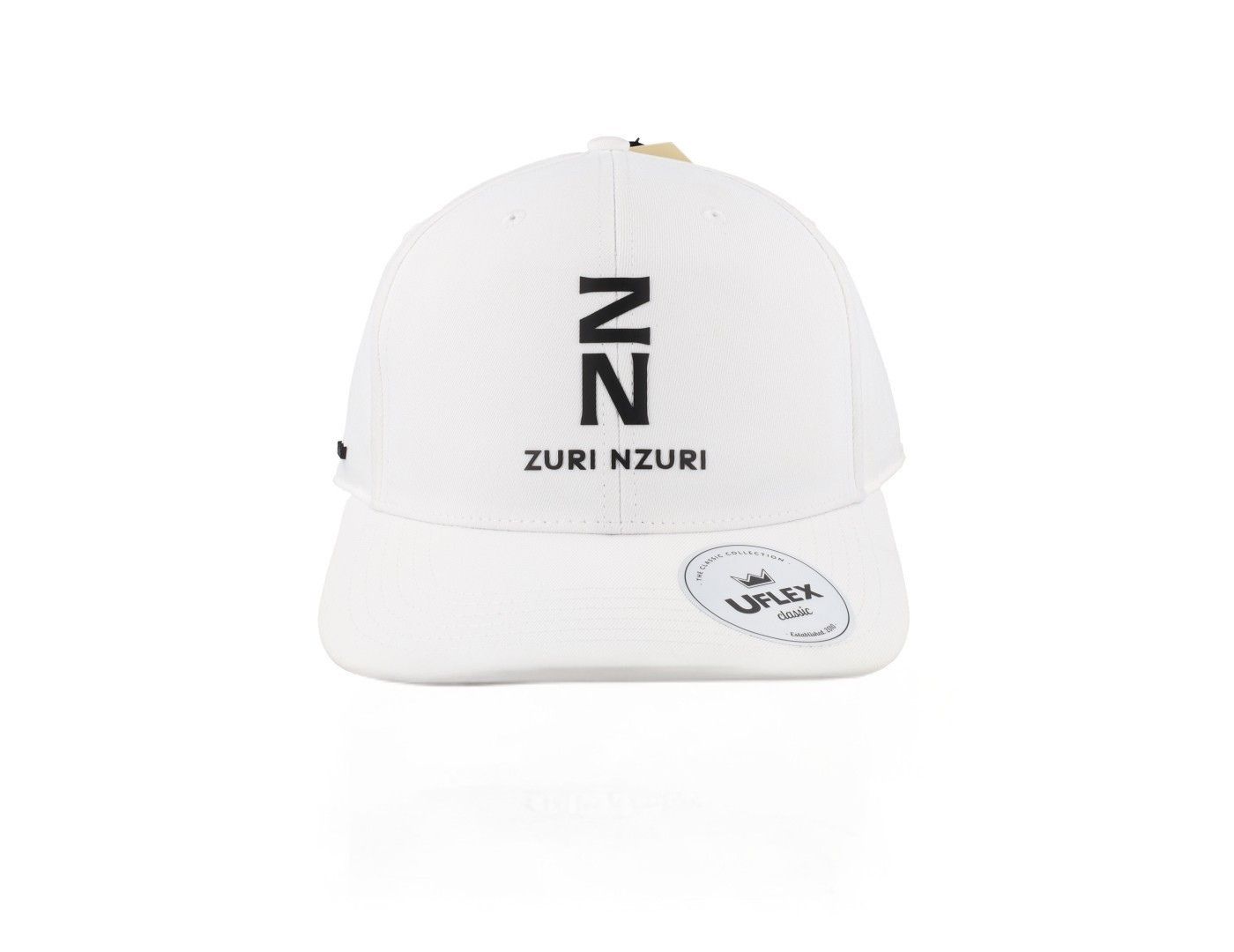 White Cap Front Zuri Nzuri White Baseball Cap | Black on White - Image 1