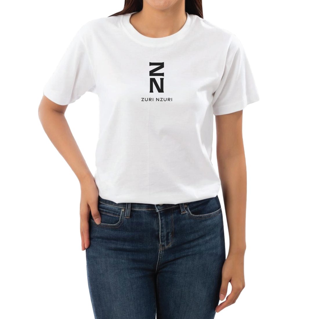 White cotton t-shirt with ZN logo print by Zuri Nzuri