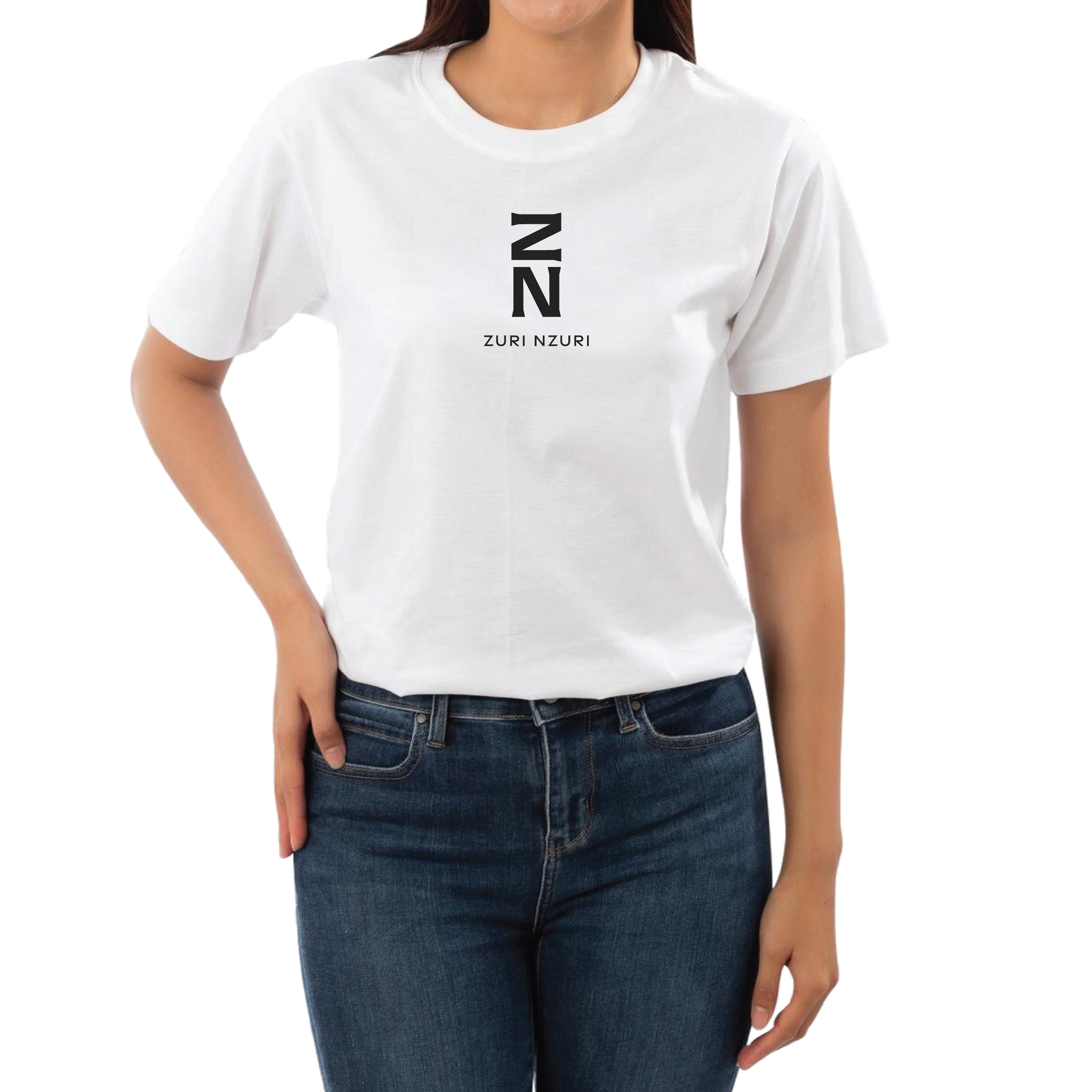 Zuri Nzuri White Tee White cotton t-shirt with ZN logo print by Zuri Nzuri