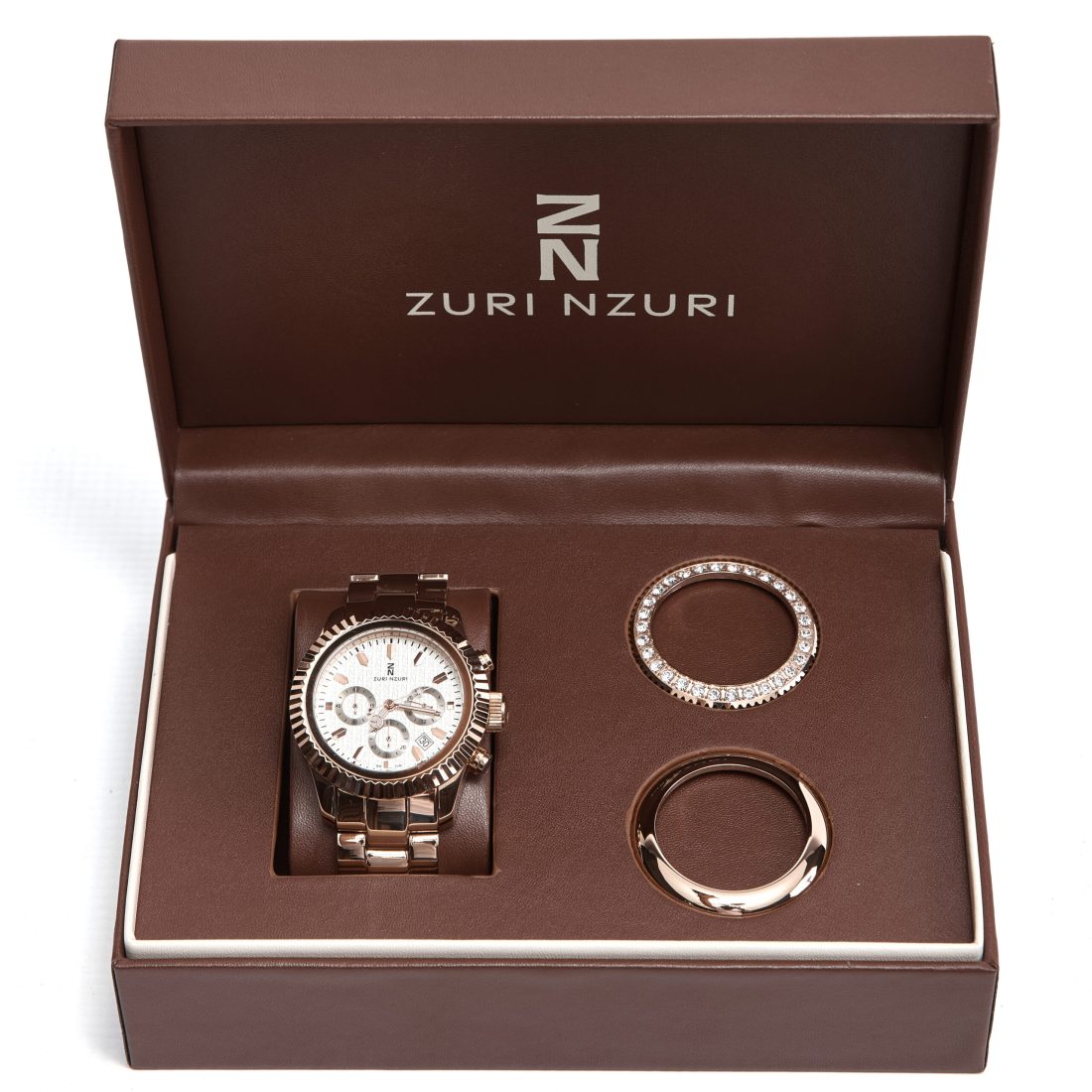 Bese Saka rose gold boyfriend watch with interchangeable bezels