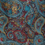 Bese Saka black silk touch scarf with blue and cherry accent pattern