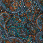 Duafe black silk touch scarf with teal and ochre accent pattern