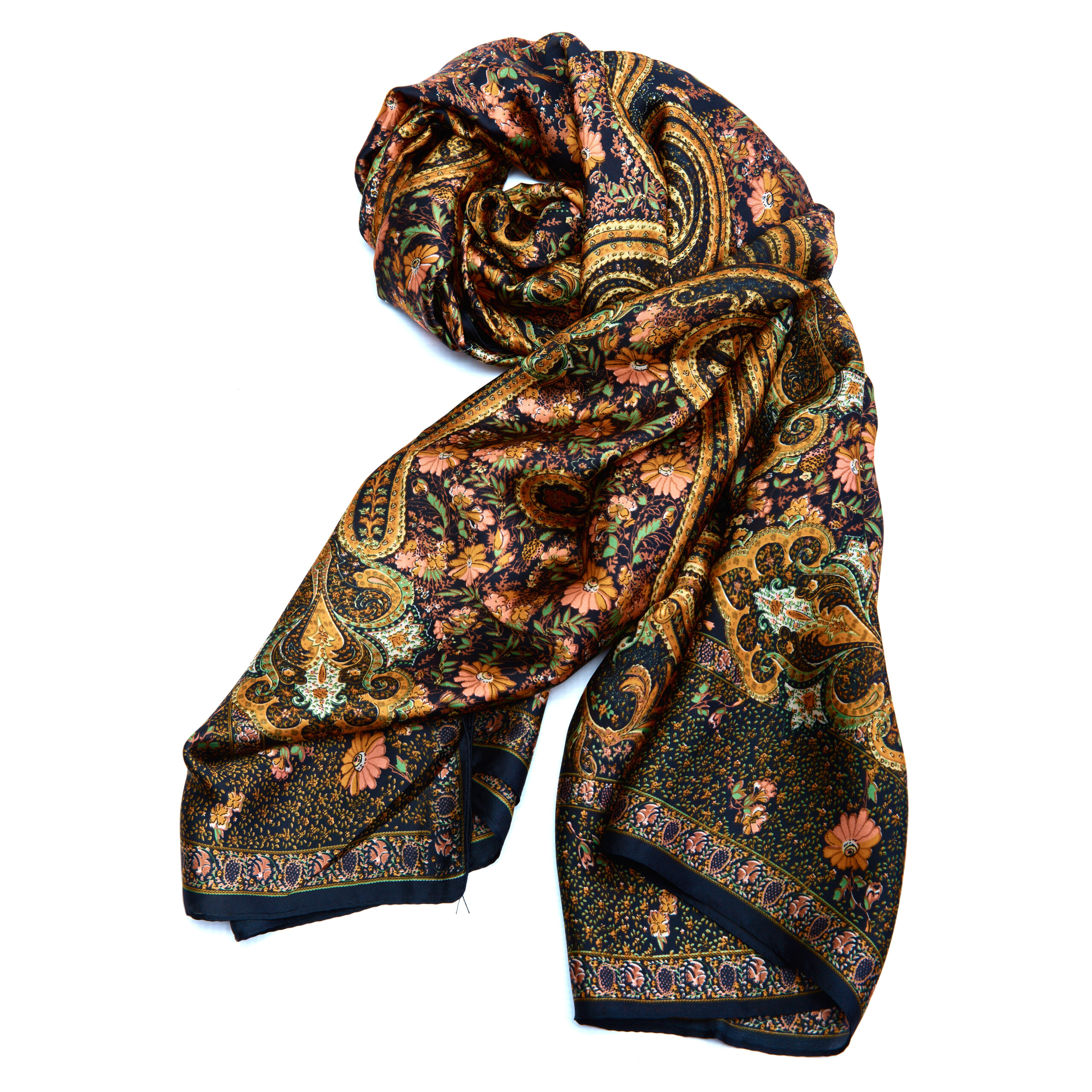 ABAN black silk touch scarf with gold accent pattern ABAN black silk touch scarf with gold accent pattern