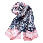 Aban Blue with Pink Accents Silk Touch Scarf with fluid drape and soft sheen