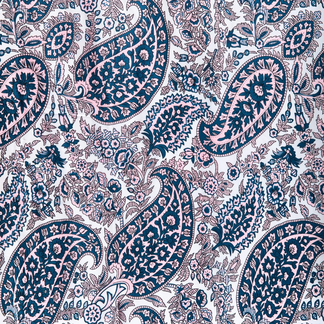Close up of Aban Blue with Pink Accents Silk Touch Scarf with fluid drape and soft sheen