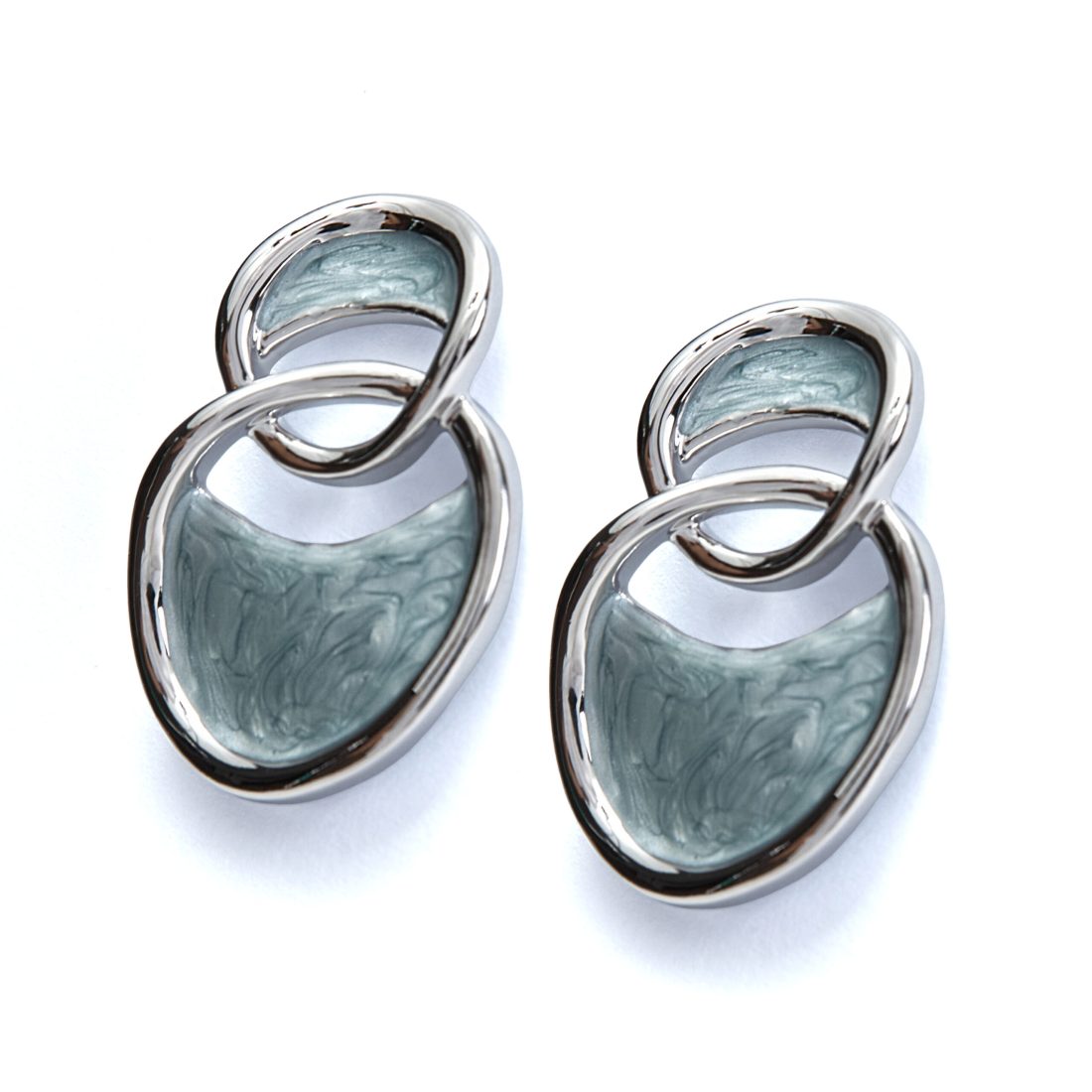 Sankofa soft blue drop earrings with rhodium plated finish