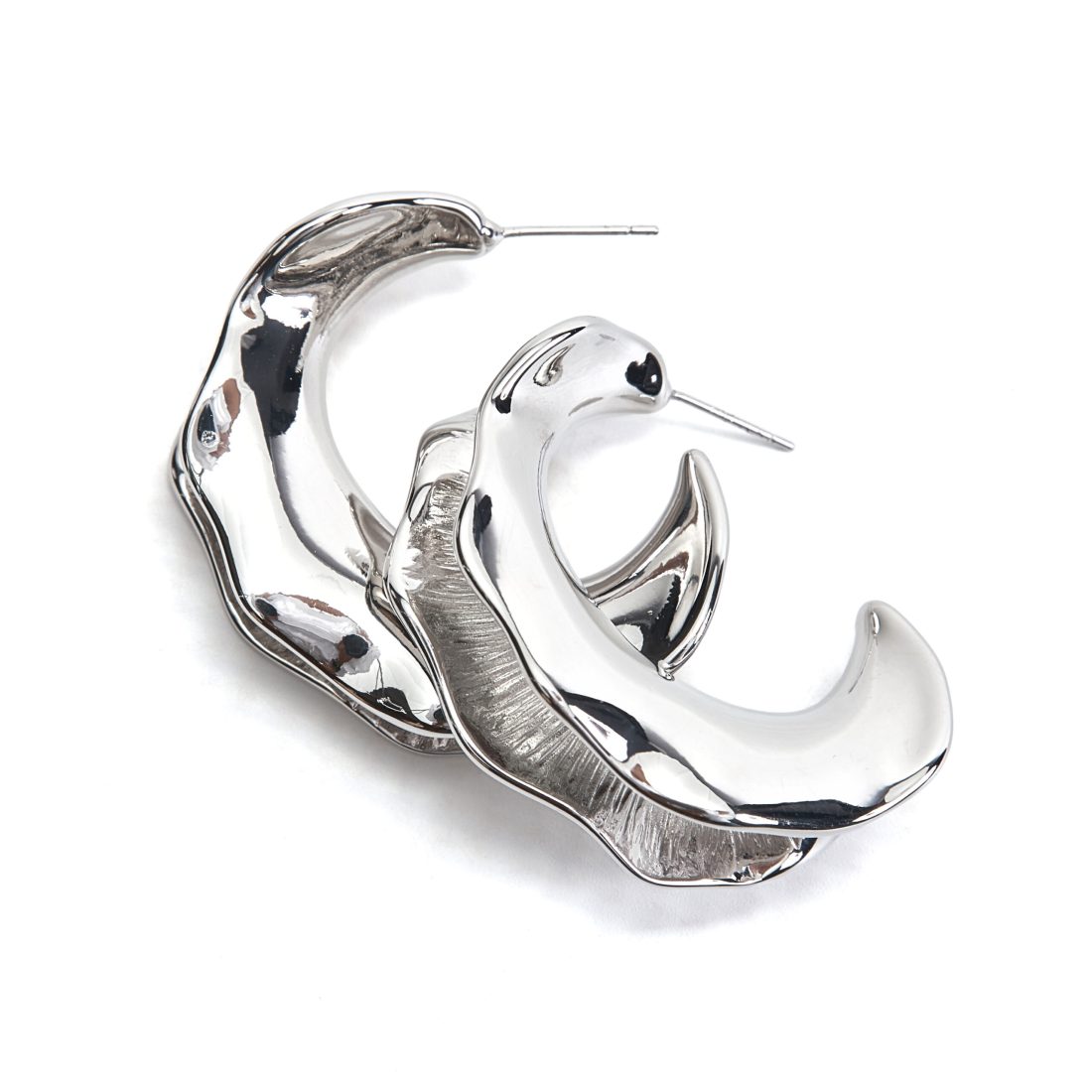 Aban rhodium sculptural hoop earrings with fluid textured design