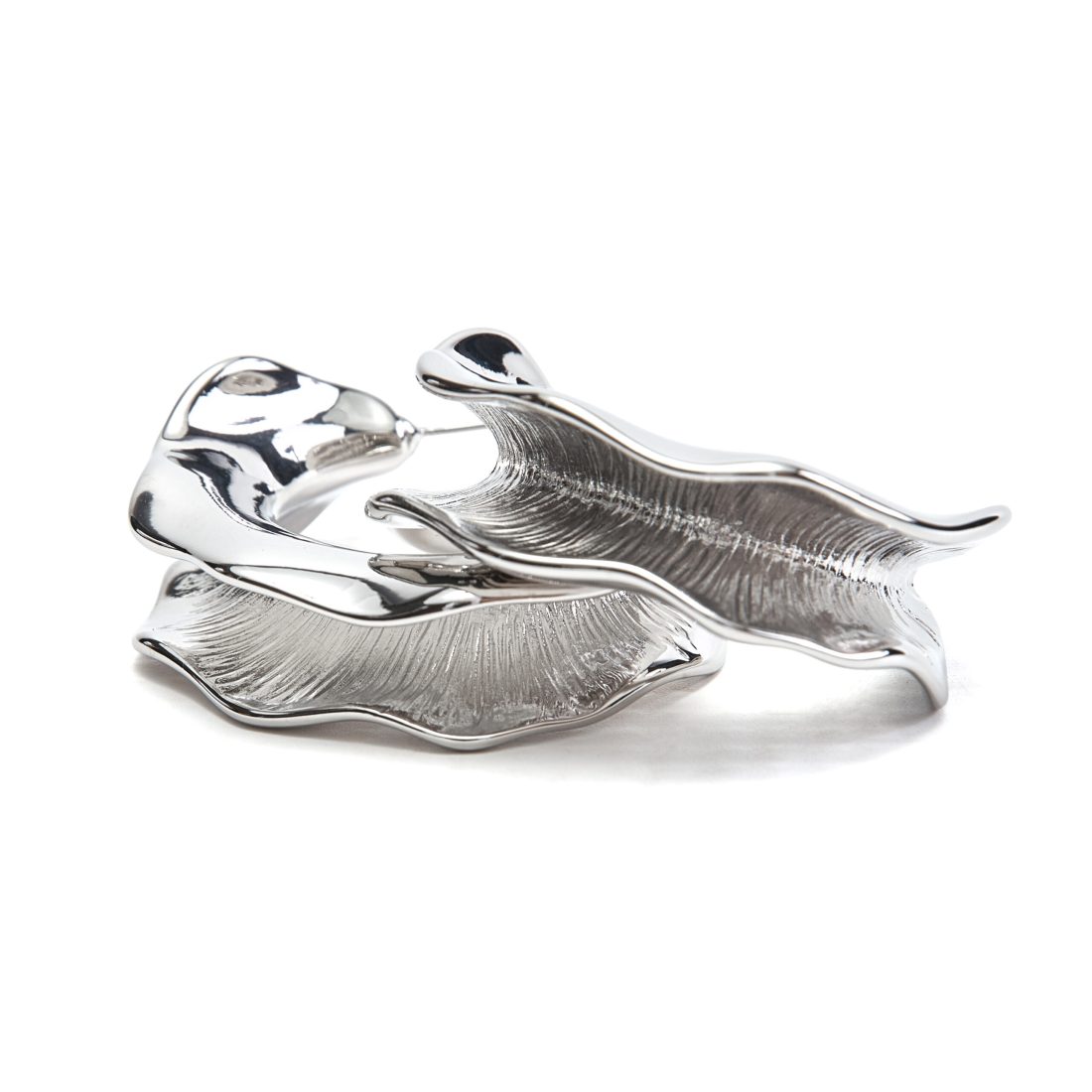 Aban rhodium sculptural hoop earrings with fluid textured design