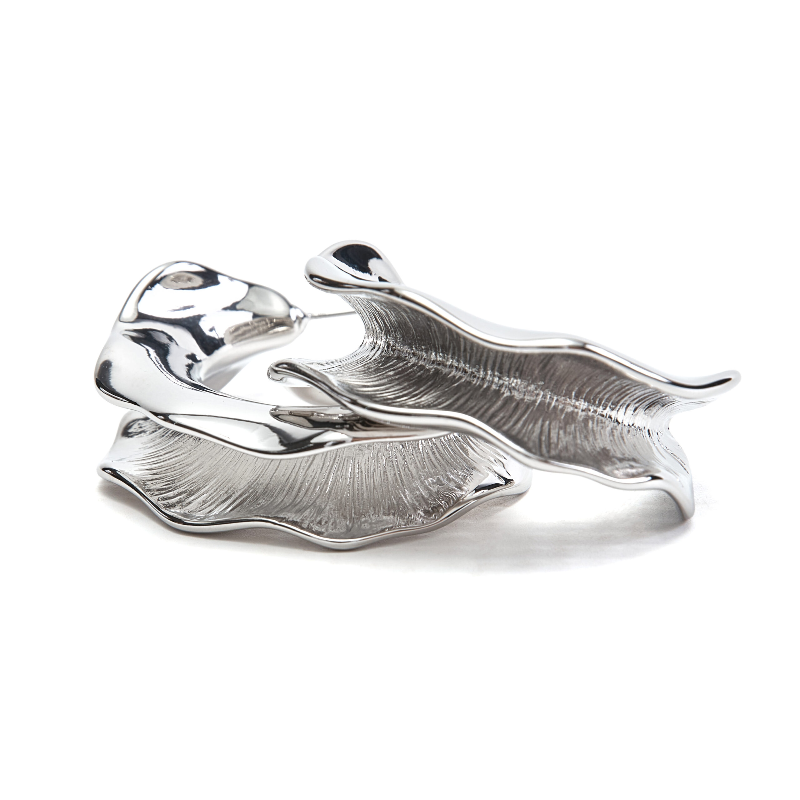 Aban rhodium sculptural hoop earrings with fluid textured design Aban rhodium sculptural hoop earrings with fluid textured design