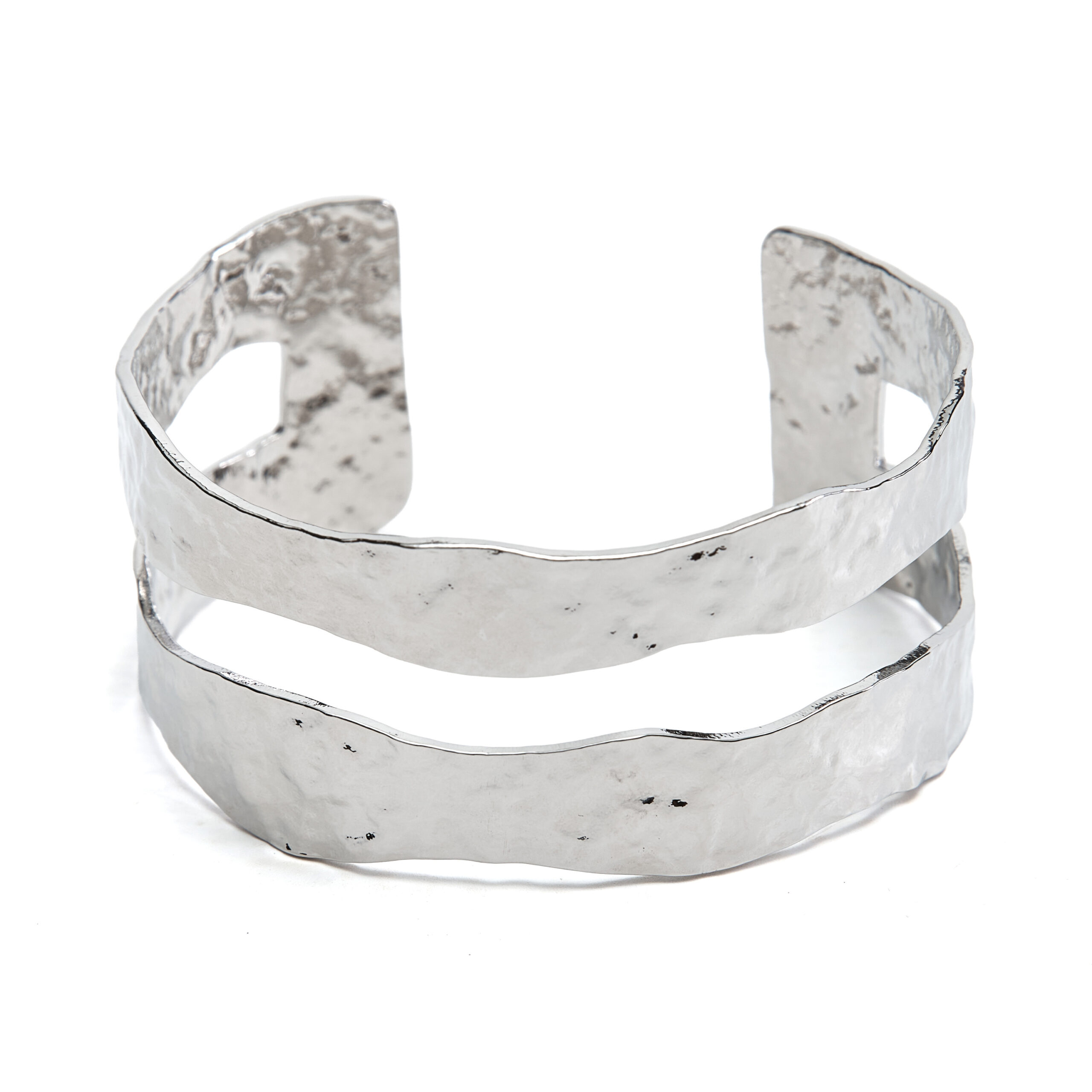 Fafanto rhodium plated sculptural cuff bracelet with layered design Fafanto rhodium plated sculptural cuff bracelet with layered design