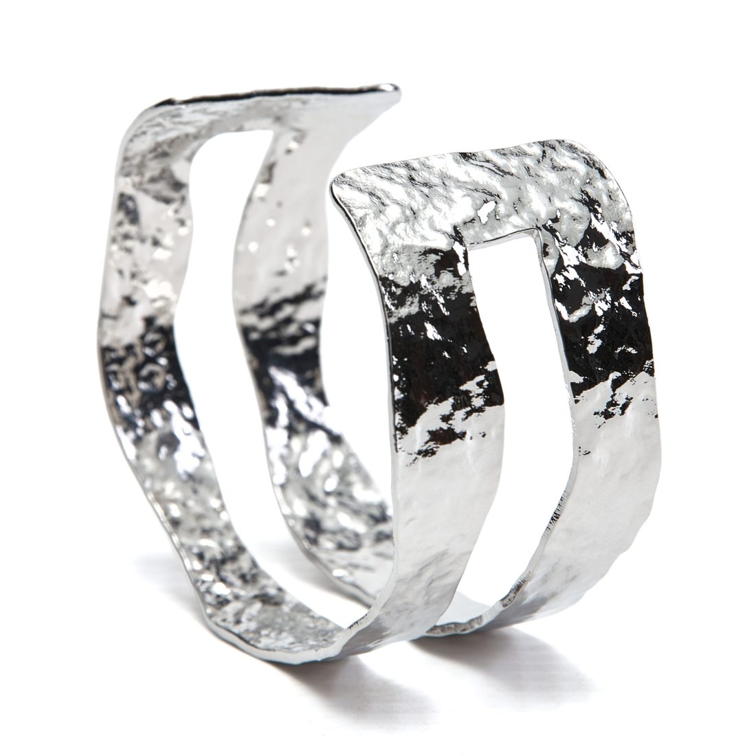 Fafanto rhodium plated sculptural cuff bracelet with layered design