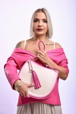 Mako Cream Half-Moon Bag with a Whisper of Pink - Image 9