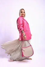 Mako Cream Half-Moon Bag with a Whisper of Pink - Image 7