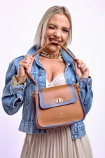 Mako Tan & Electric Blue Shoulder Bag - Image 6