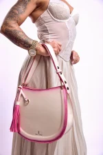 Mako Cream Half-Moon Bag with a Whisper of Pink - Image 6
