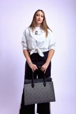 Aban Grey & Charcoal Zuri Print Laptop Bag - Image 8