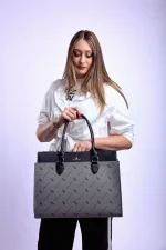 Aban Grey & Charcoal Zuri Print Laptop Bag - Image 7